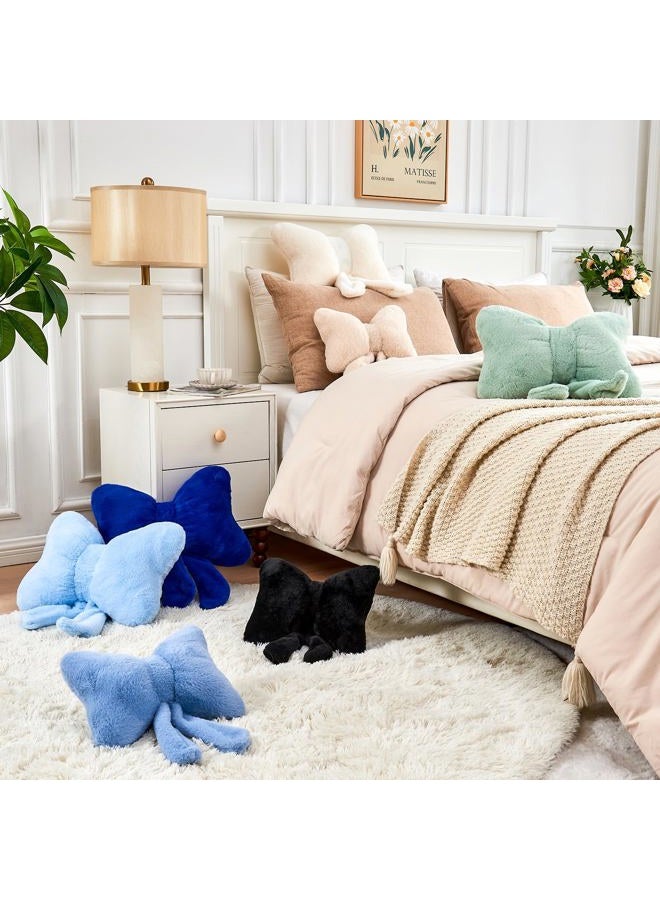 XVTRU Black Bow Pillow, Soft Bow Decorative Pillows with Faux Rabbit Fur, Cute 12" Bow Throw Pillows, Aesthetic Home Decor Bow Shaped Plush Pillow for Bedroom Sofa Couch - Image 5