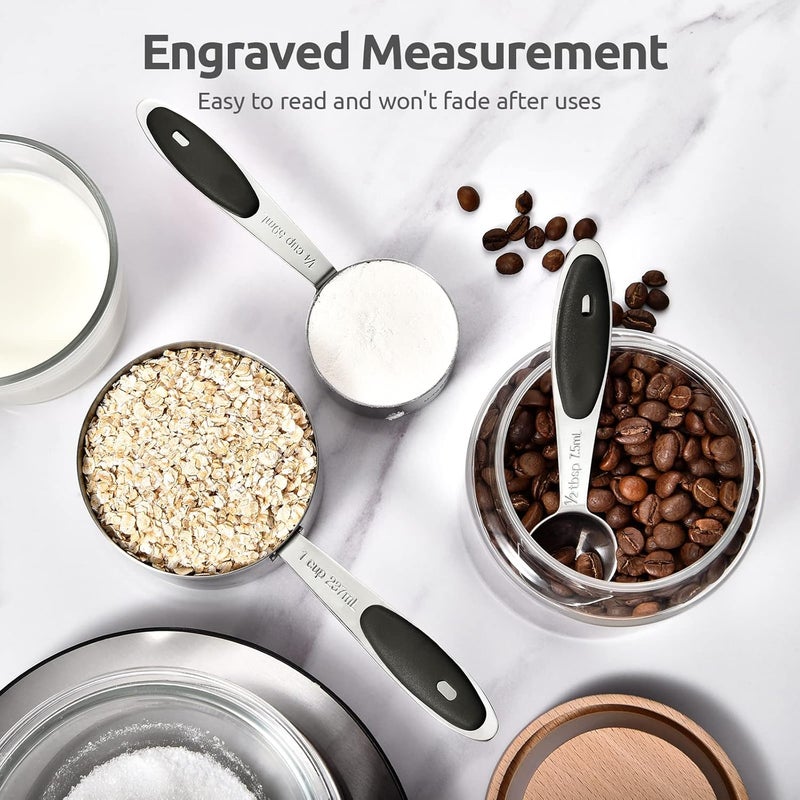 U-Taste Measuring Cups and Spoons Set: 18/8 Stainless Steel 12 Pieces Metal Stacking Kitchen Baking Cooking Food Measure Set 7 Cups 5 Spoons with Strengthened Weld Joints (Black, Upgraded Version) - Image 5