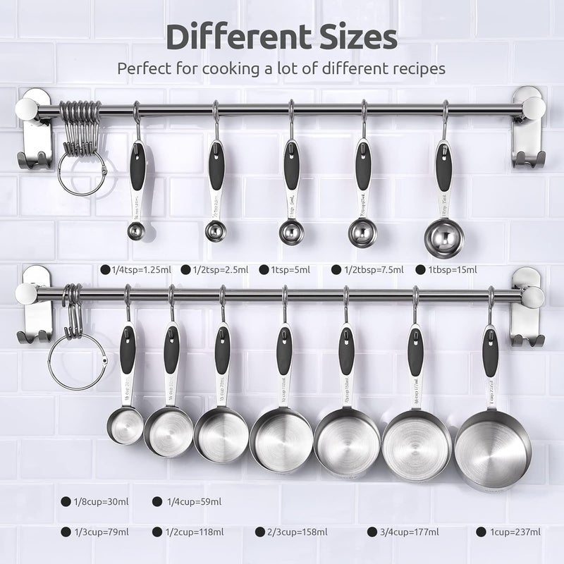 U-Taste Measuring Cups and Spoons Set: 18/8 Stainless Steel 12 Pieces Metal Stacking Kitchen Baking Cooking Food Measure Set 7 Cups 5 Spoons with Strengthened Weld Joints (Black, Upgraded Version) - Image 2