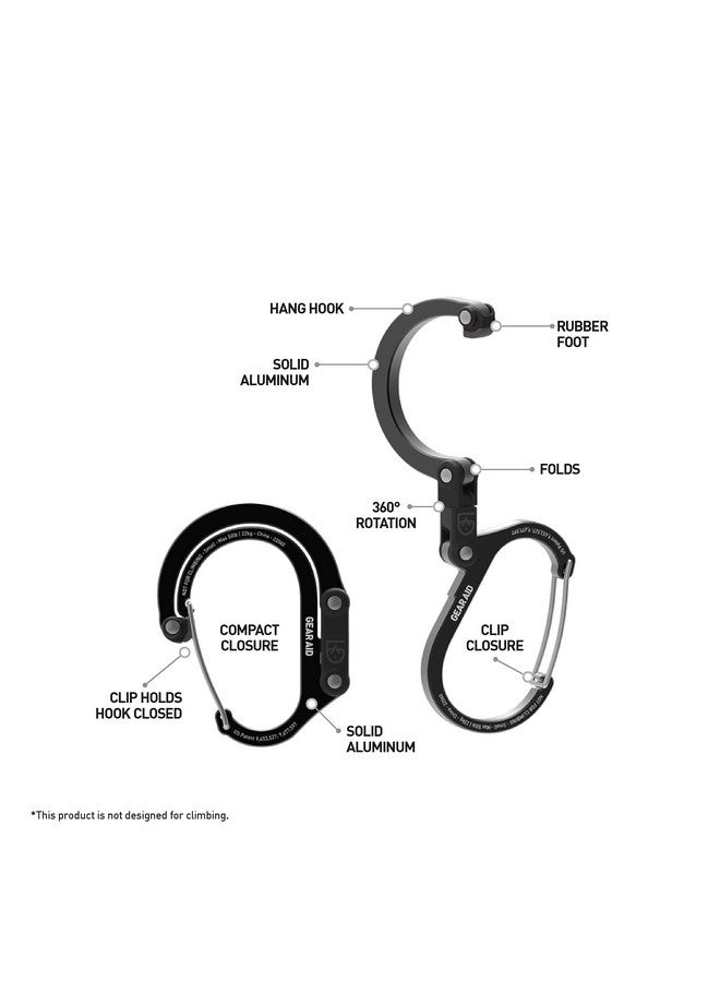 GEAR AID HEROCLIP Carabiner Clip and Hook (Small) For Purse, Stroller, and Backpack, Stealth Black - Image 2