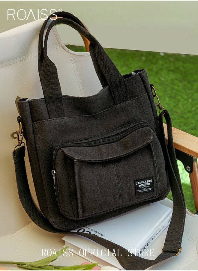 roaiss - Large Capacity Shoulder Bag  Durable Macaron Color Scheme Smooth Zipper Solid Color Tote Bag - Image 1
