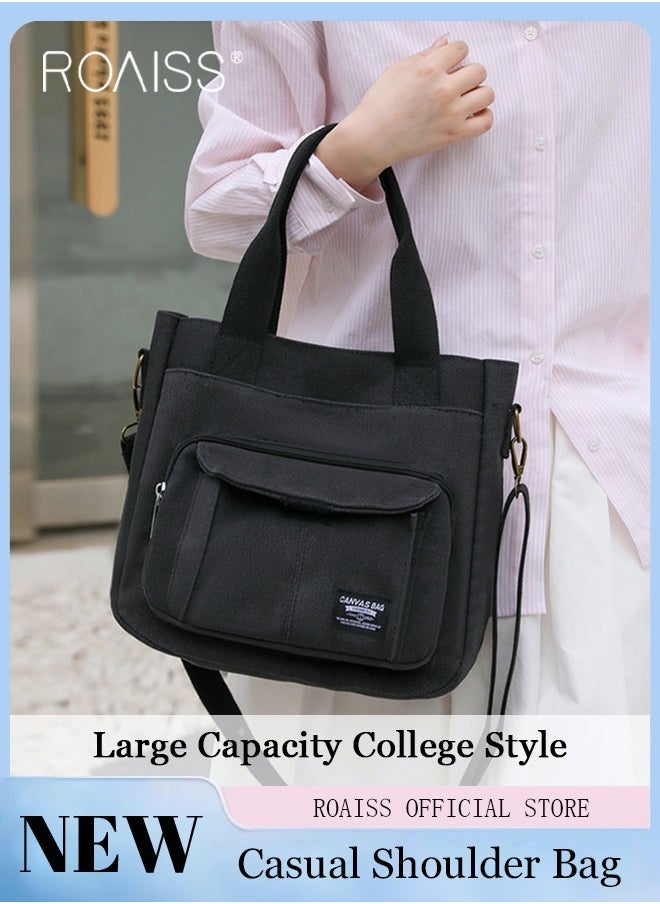 roaiss - Large Capacity Shoulder Bag  Durable Macaron Color Scheme Smooth Zipper Solid Color Tote Bag - Image 1