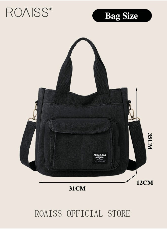 roaiss - Large Capacity Shoulder Bag  Durable Macaron Color Scheme Smooth Zipper Solid Color Tote Bag - Image 1