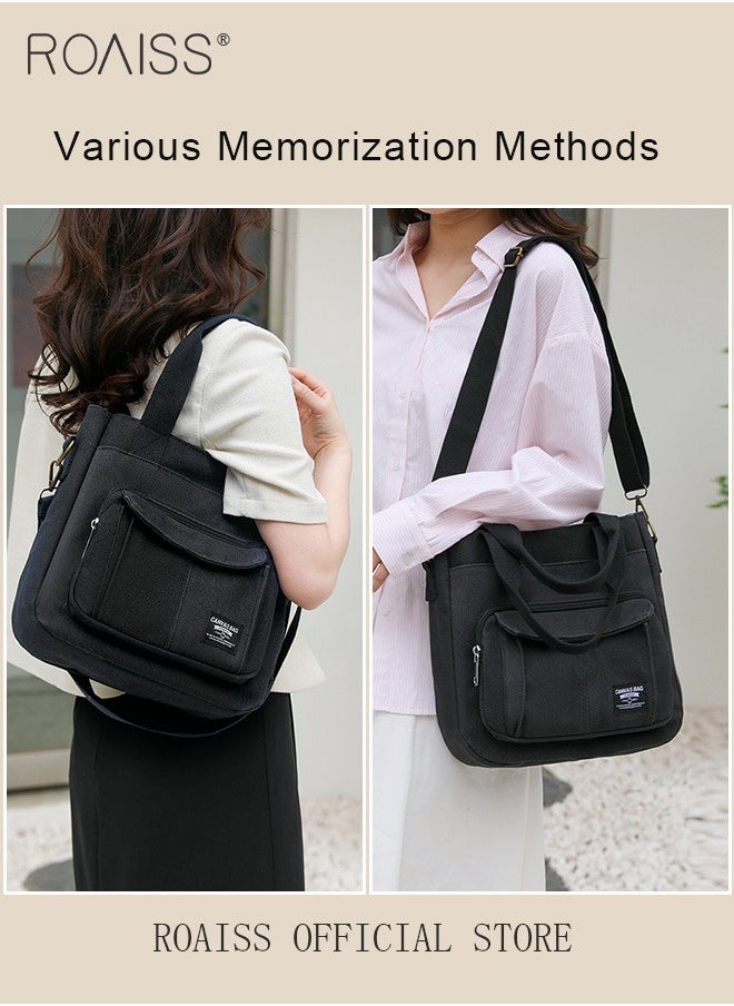 roaiss - Large Capacity Shoulder Bag  Durable Macaron Color Scheme Smooth Zipper Solid Color Tote Bag - Image 1