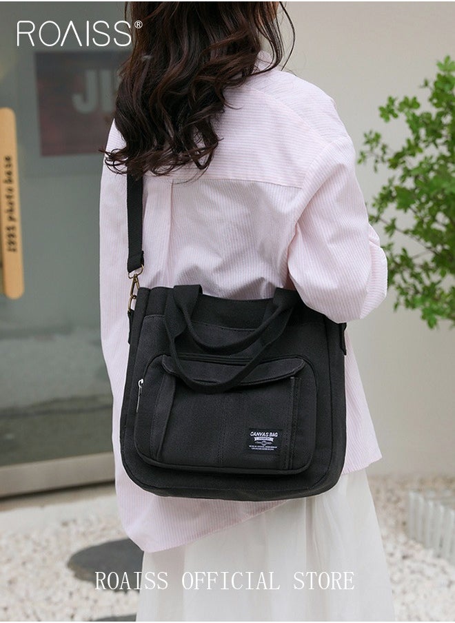 roaiss - Large Capacity Shoulder Bag  Durable Macaron Color Scheme Smooth Zipper Solid Color Tote Bag - Image 1