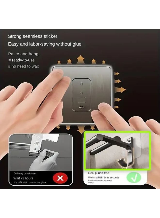 Bright Silvery No Drill Double Bar Towel Rack Wall Mounted With Hooks - Image 4