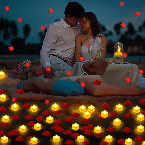 Flasoo Rose Petals and Candles Set for Romantic Decoration, 3000 Pcs Red Rose Petals and 36 Pcs Heart Candle Lights for Special Night, Wedding, Anniversary, Valentine Day for Hotel and Bedroom Decor - Image 2