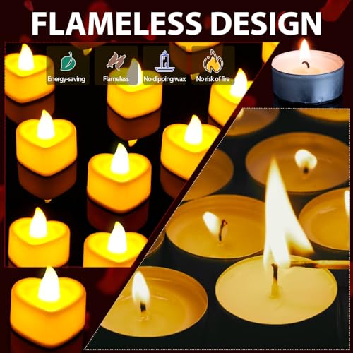 Flasoo Rose Petals and Candles Set for Romantic Decoration, 3000 Pcs Red Rose Petals and 36 Pcs Heart Candle Lights for Special Night, Wedding, Anniversary, Valentine Day for Hotel and Bedroom Decor - Image 5