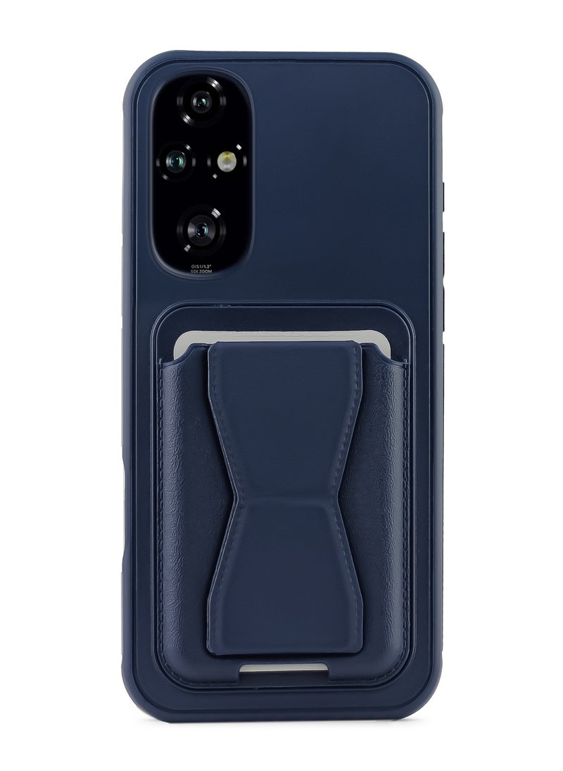 Generic - Leather back cover with card wallet Foldable Shockpoof Case compatible with honor 200 5G (Blue) - Image 1