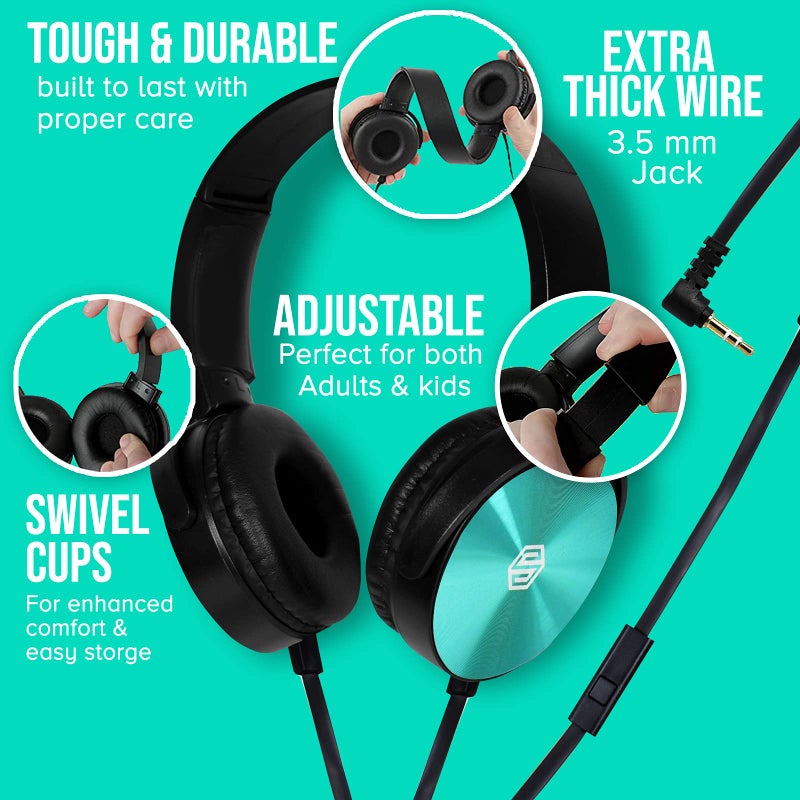 Sonitum Premium Classroom Headphone with Microphone (5 Pack) - Kids Wired Earphones with Mic for School Students K-12 & Teachers, Soft Swivel On Ear Pads- Perfect for E-Learning, Meetings, Calls -(Colorful) - Image 4