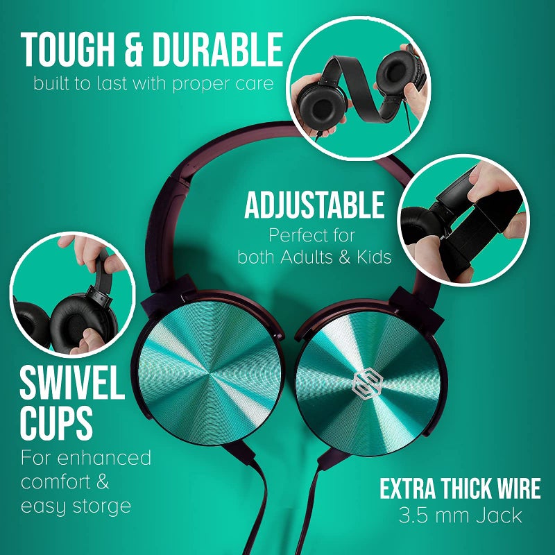 Sonitum Premium Classroom Headphone with Microphone (5 Pack) - Kids Wired Earphones with Mic for School Students K-12 & Teachers, Soft Swivel On Ear Pads- Perfect for E-Learning, Meetings, Calls -(Colorful) - Image 3