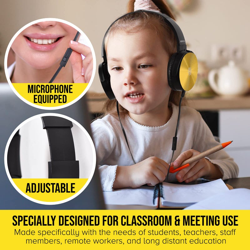 Sonitum Premium Classroom Headphone with Microphone (5 Pack) - Kids Wired Earphones with Mic for School Students K-12 & Teachers, Soft Swivel On Ear Pads- Perfect for E-Learning, Meetings, Calls -(Colorful) - Image 2