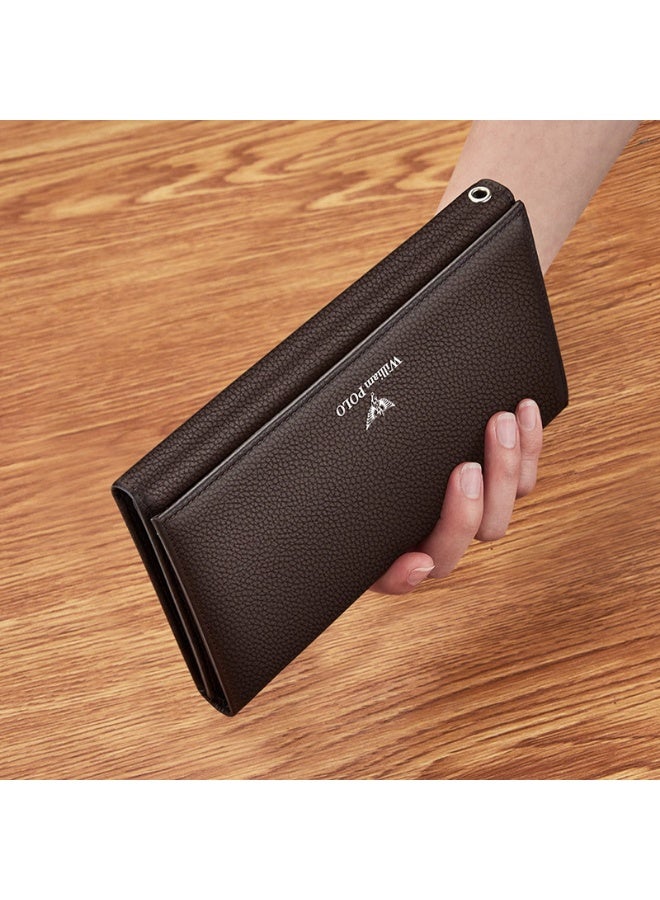 ويليامبولو محفظة جلدية طويلة للرجال WilliamPolo مع ثلاثة أضعاف متعددة الوظائف طبقة رأس جلد محفظة الأعمال العادية - Image 2