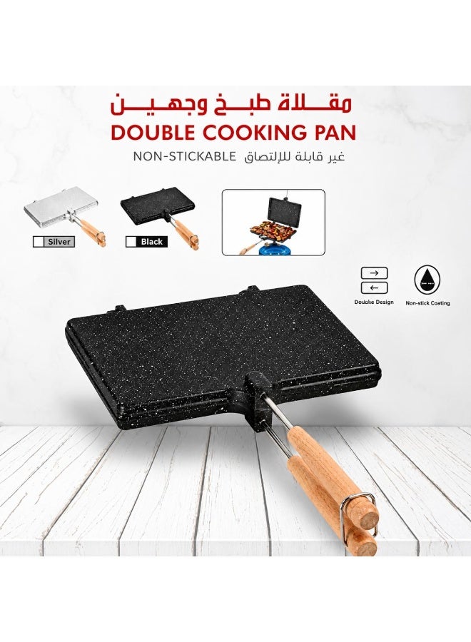 Tradeo Double Sided Non-Stick Grill Pan, Multipurpose Flip Cooking Pan with Wooden Handle - Image 3