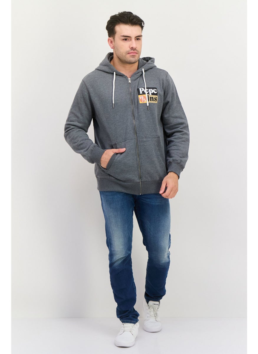 Pepe Jeans Men Hooded Brand Logo Long Sleeve Sweatshirt, Grey  - Image 4