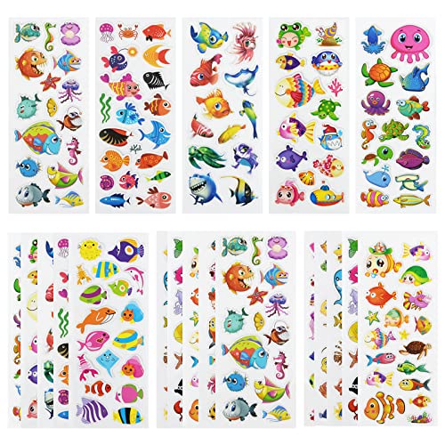 DaiUni 24 Sheets400 Fish 3D Puffy Stickers for Toddlers Kids Bulk Preschool Sticker Sheets for Reward Craft Scrapbooking - Image 1