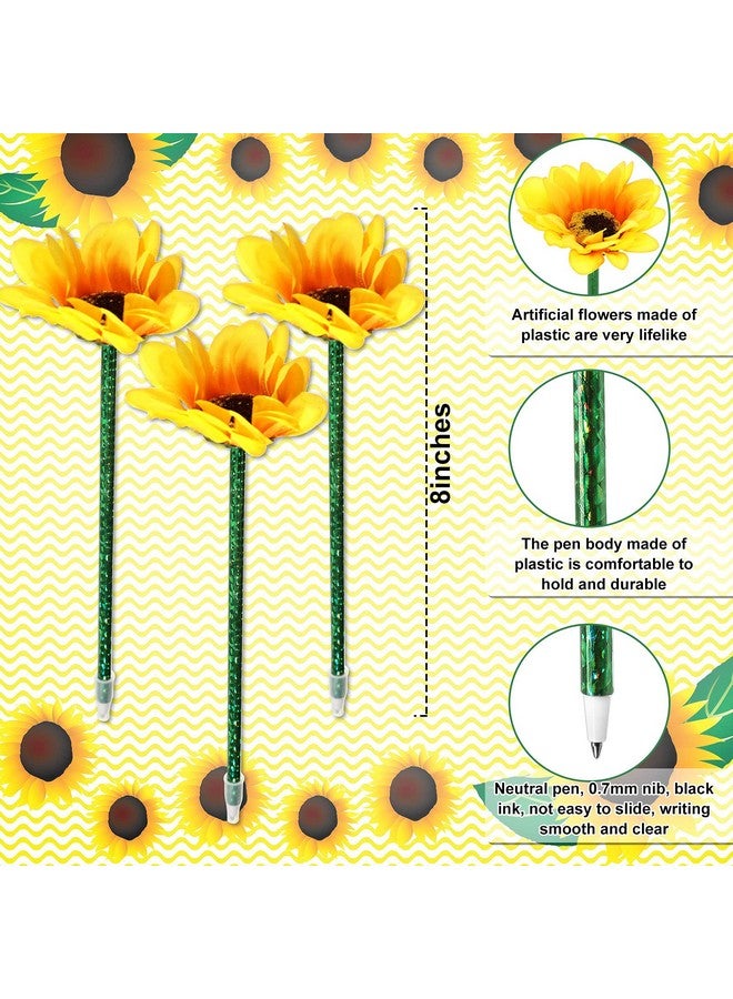 تشينكو أقلام حبر جاف على شكل زهرة عباد الشمس، أقلام حبر جل إبداعية 0.7 مم، قلم كتابة على شكل زهرة عباد الشمس للمدرسة والمكتب والمنزل، هدية للمعلم والطالب، ديكور حفلات (16 قطعة) - Image 2