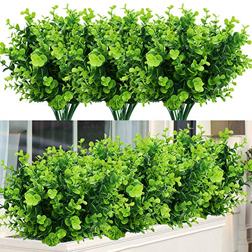 TEMCHY Artificial Plants Flowers Faux Boxwood Shrubs 6 Pack, Lifelike Fake Greenery Foliage with 42 Stems for Garden, Patio Yard, Wedding, Office and Farmhouse Indoor Outdoor Decor - Image 1