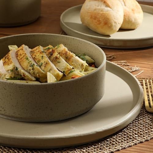 Gibson Elite Tatum Premium Porcelain Matte Reactive Glaze 16-Piece (Service for 4) Plates and Bolws Stackable Dishes Ceramic Dinnerware - Green - Image 2