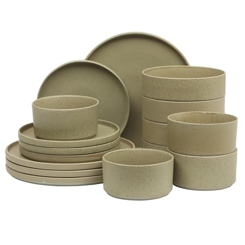 Gibson Elite Tatum Premium Porcelain Matte Reactive Glaze 16-Piece (Service for 4) Plates and Bolws Stackable Dishes Ceramic Dinnerware - Green - Image 1
