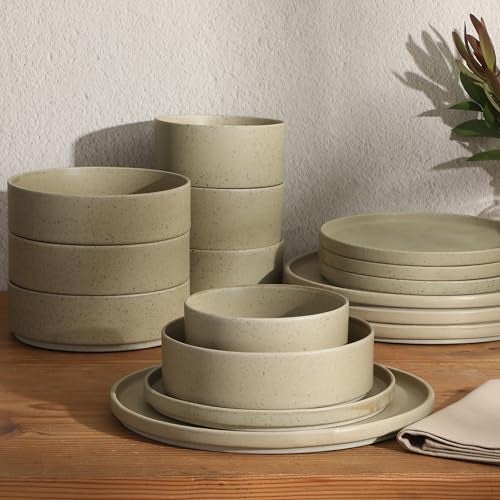 Gibson Elite Tatum Premium Porcelain Matte Reactive Glaze 16-Piece (Service for 4) Plates and Bolws Stackable Dishes Ceramic Dinnerware - Green - Image 4