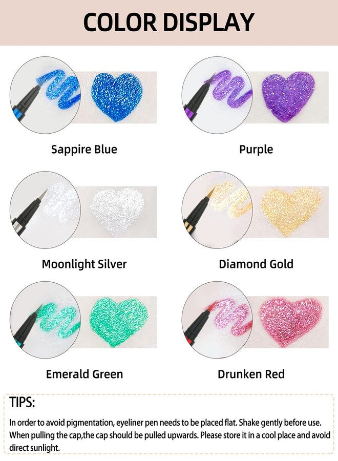 LYSdefeu Glitter Eyeliner Liquid Liner Pen-2Pcs Blue Purple Metallic Satin Shimmer Sparkling Eye Liner Eyeshadow Makeup Pen, Long Lasting High Pigmented Waterproof Smudge-proof Eyeliner Pencil, Gift for Women - Image 2