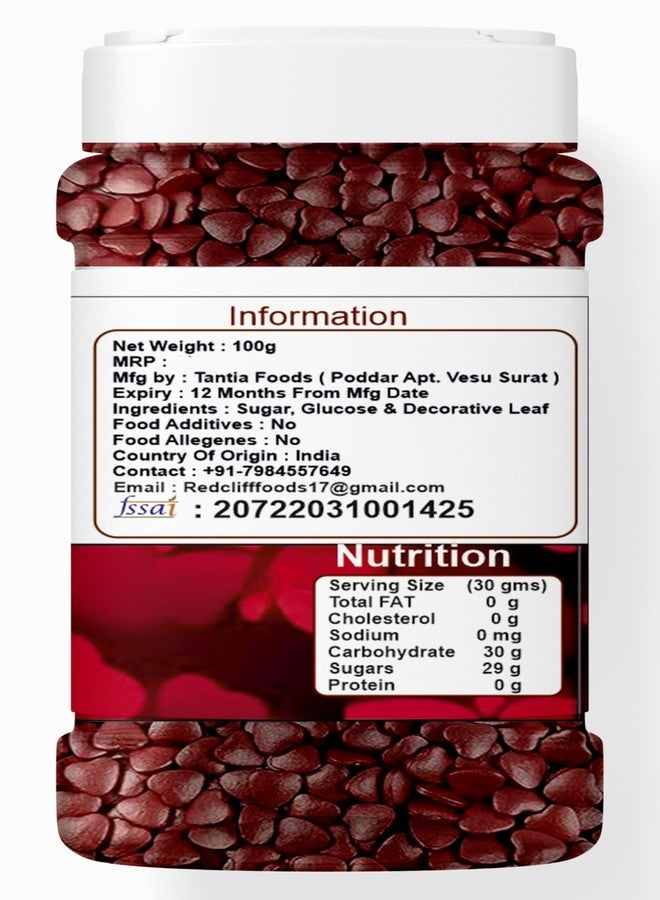 RED CLIFF Edible Red Heart Shape Sprinkles | Hearts Sweet Candy Topping for Cake Decor | Cake Decoration and Garnishing | (Red Heart Sprinkles | 100g |) - Image 4