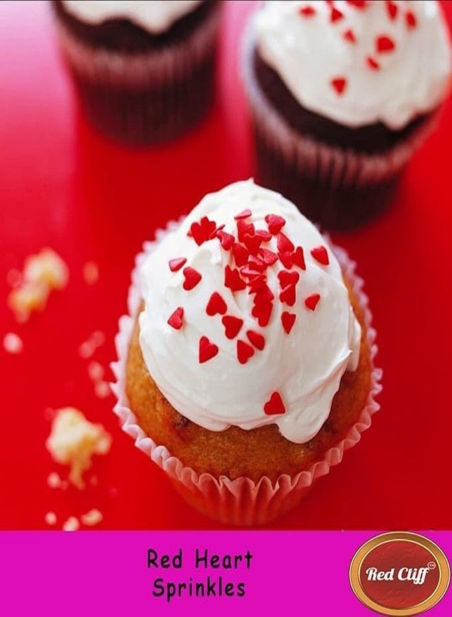 RED CLIFF Edible Red Heart Shape Sprinkles | Hearts Sweet Candy Topping for Cake Decor | Cake Decoration and Garnishing | (Red Heart Sprinkles | 100g |) - Image 3