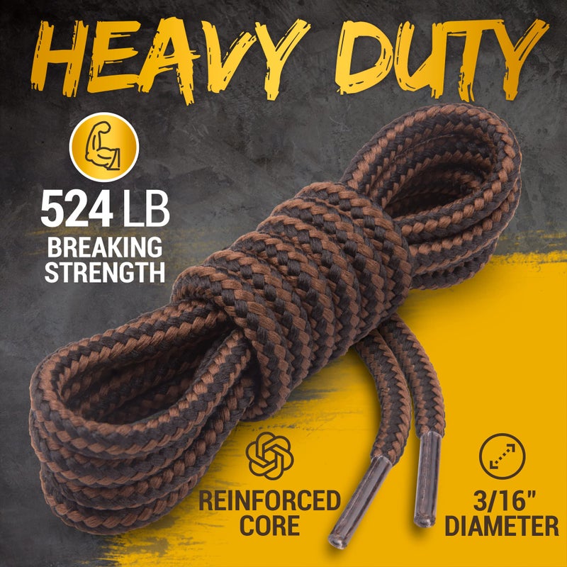 Miscly Round Boot Laces [1 Pair] Heavy Duty and Durable Shoelaces for Boots, Work Boots & Hiking Shoes (Black/Brown, 45 inches (114 cm)) - Image 5