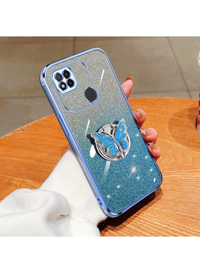 S-TOP Case For Redmi 9C / 10A Plated Gradient Glitter Butterfly Holder TPU Phone Case - Image 1