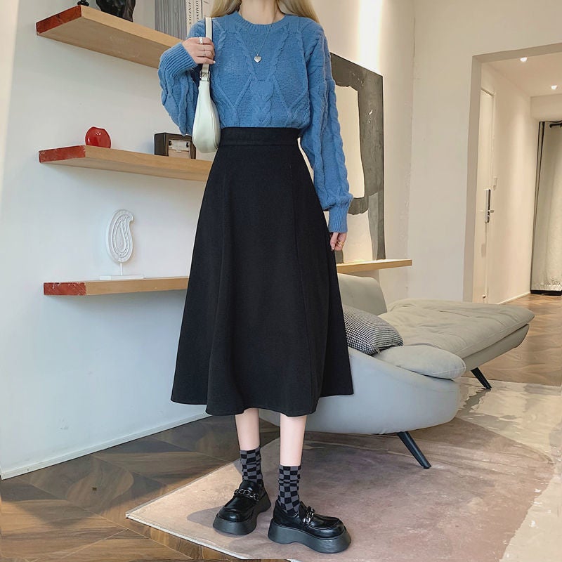Spring and Summer 2022 plus size chubby girl Skirt Womens High Waist Mid-length Slimming A- line Skirt Large Swing Black Hip Skirt Black 