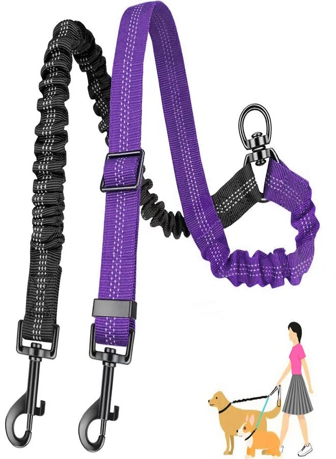 AKEISHE Double Leash for Two Dogs, 2-in-1 No Tangle Design with Bungee Shock Absorber & Adjustable Strap for Walking, Running, Training (Purple) - Image 1