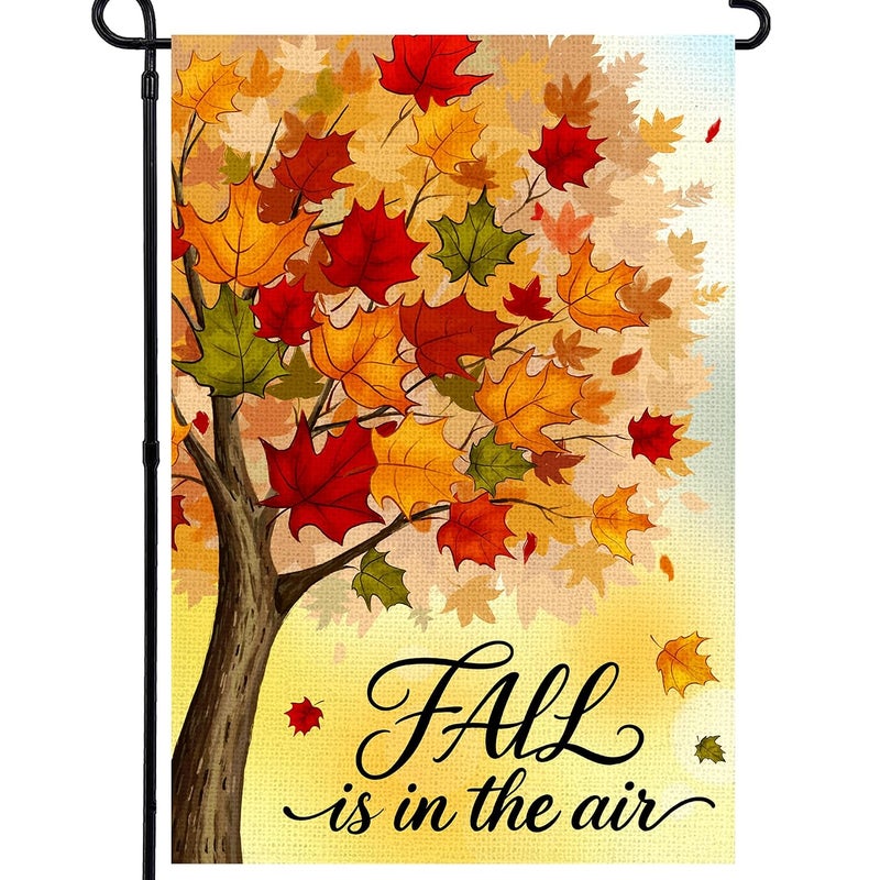 Agroon Fall Garden Flag 12x18 Inch, Double Sided Autumn Tree Maple Leaves Burlap Flag for Yard Outdoor Decoration - Image 1