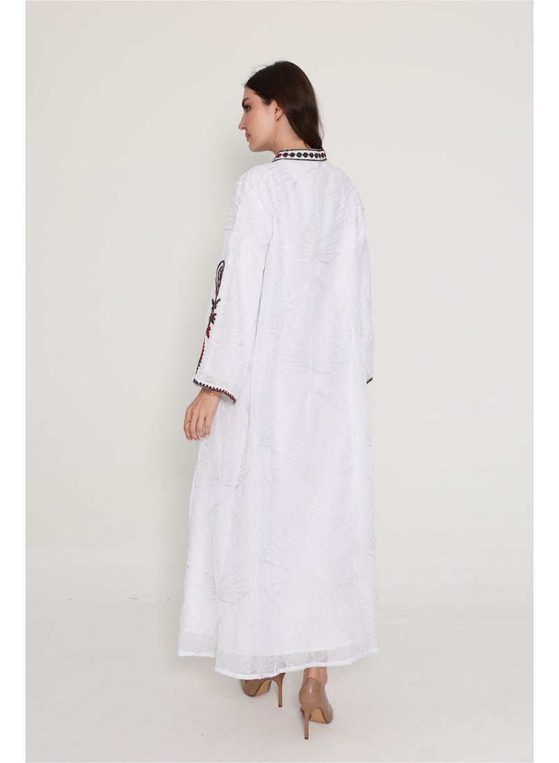 اكسا جلابية كريستال وخيط أنيقة  أبيض - Image 4