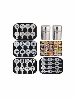 KASTWAVE 36Pcs Coffee Decorating Stencils, and 2 Stainless Steel Mesh Powder Shaker, Foam Latte Art, Reusable Stencil Painting Mold Tools, for Dessert Coffee Decorating Cappuccino Mousse Hot Chocolate  - Image 1