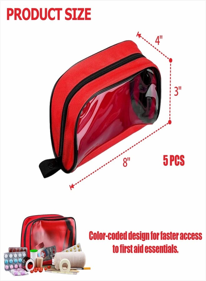 BAOZENP Empty First Aid Pouch - Color Coded Emergency Organizer Bag with Zipper & Transparent Window, Med Supplies Storage for Travel, Camping, Office, Car & Home, 5Pcs (Red) - Image 2