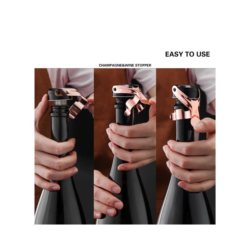 Barakah 2 Pack Rosegold Champagne Wine Bottle Stoppers Stainless Steel with Food Grade Silicone, Leak Proof Keep Fresh Reusable Saver - Image 3