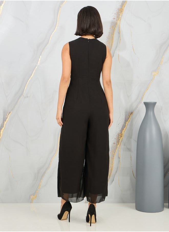 Styli - Sequin Detail Box Pleat Wide Leg Jumpsuit with Self Tie Up - Image 1