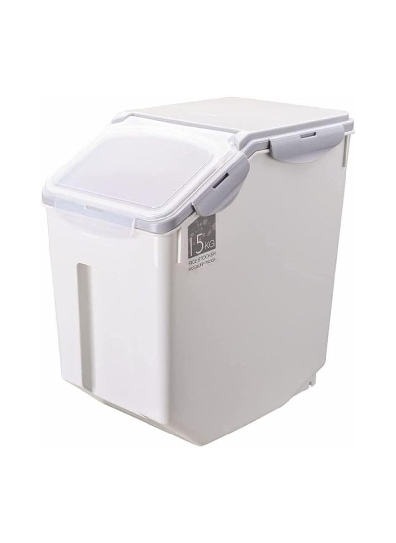 BLOOMING TIME 15KG Rice Storage Container with Wheels – Sealed Moistureproof Plastic Grain & Food Box for Rice, Cereal, Flour, Sugar – Locking Lid, Kitchen Pantry Storage Solution  - Image 1
