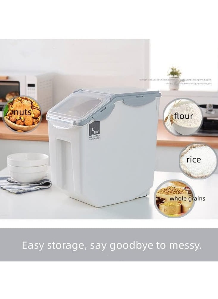 BLOOMING TIME 15KG Rice Storage Container with Wheels – Sealed Moistureproof Plastic Grain & Food Box for Rice, Cereal, Flour, Sugar – Locking Lid, Kitchen Pantry Storage Solution  - Image 2