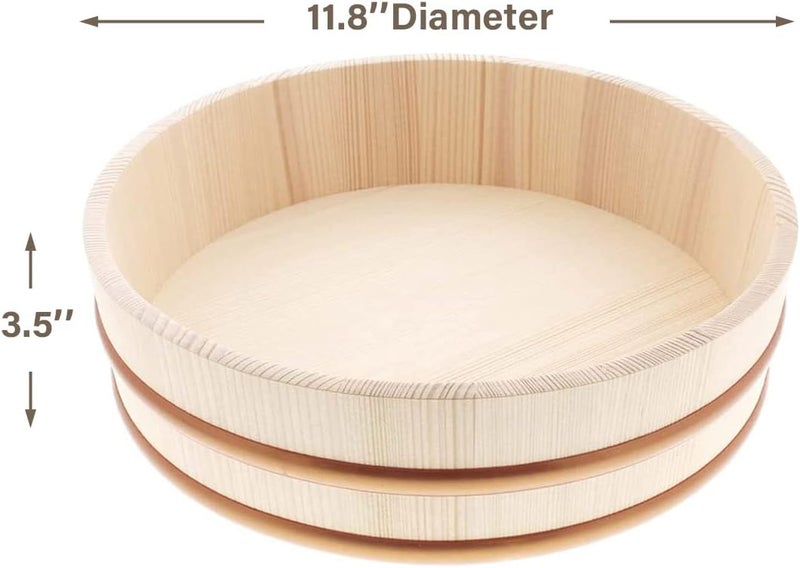 TIKUSAN Wooden Hangiri Sushi Rice Mixing Tub PP Band Made in Japan Sushi Rice Bowl Sushi Oke (11.8") - Image 3