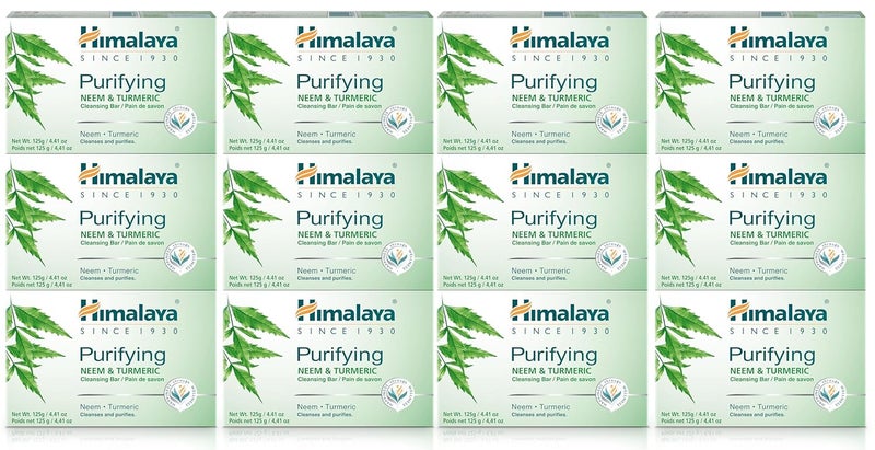 Himalaya Purifying Neem  Turmeric Cleansing Bar Face and Body Soap for Soft and Clear Skin 441 oz 12 Pack