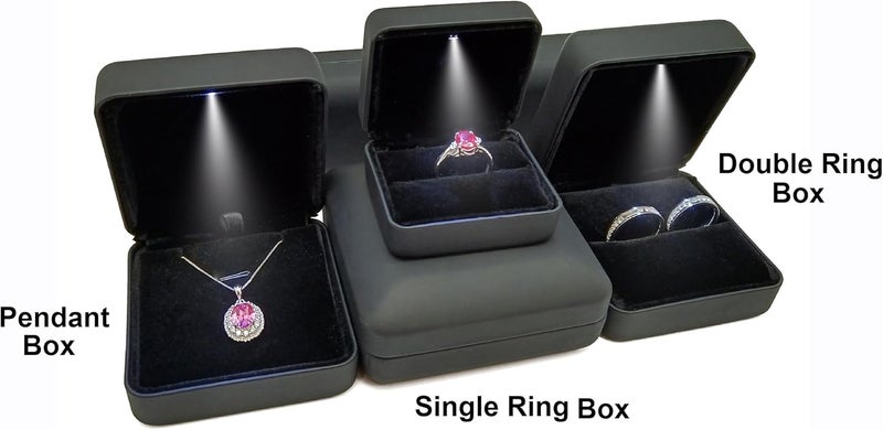 Omeet Big Size Metal Glossy LED Jewelry Gift Box Ring Jewelry Exhibition - Suitable for a pair of rings - Image 4