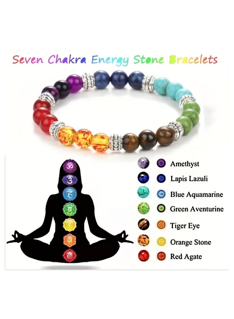 سوار شفاء من الخرز متعدد الألوان مع أحجار حقيقية للرجال والنساء - Image 2