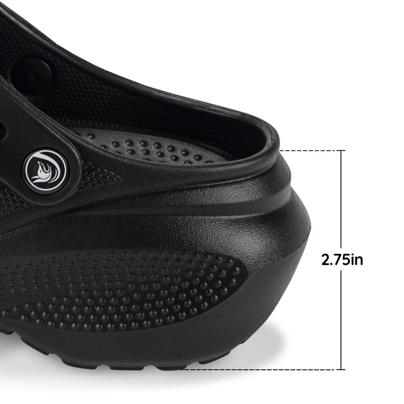 PIMIO Women's Platform Clog, Non-Slip Slip-On Garden Shoes with Arch Support Removable Cushion Footbed Comfortable Beach Outdoor Sandal Slippers for Women All-Black - Image 3
