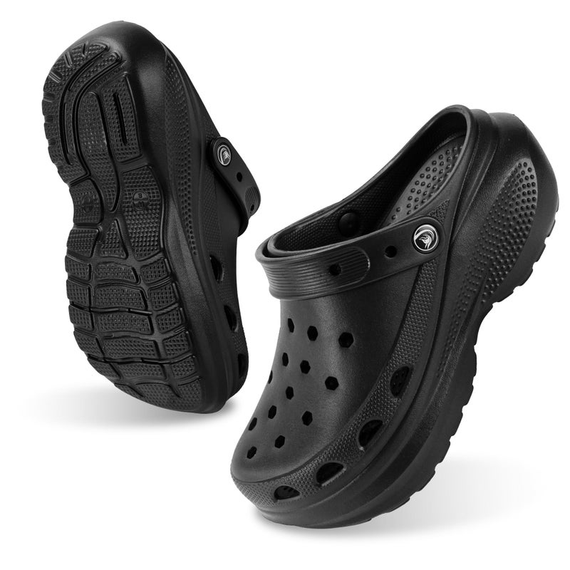 PIMIO Women's Platform Clog, Non-Slip Slip-On Garden Shoes with Arch Support Removable Cushion Footbed Comfortable Beach Outdoor Sandal Slippers for Women All-Black - Image 5
