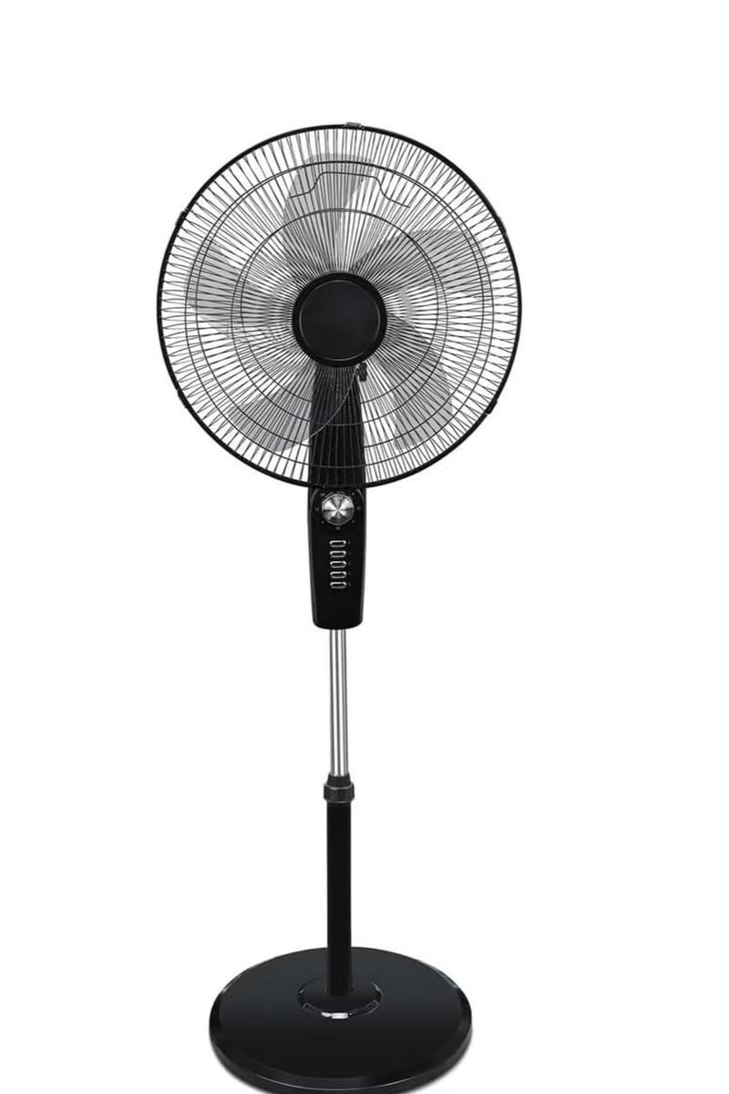 Denx 16 inch stand fan, 90 degree angle, 3 speeds, adjustable height settings up to 138 cm, 5AS blade for optimal heat for home and office, (Black) DX2559 - Image 1