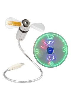 New USB LED Clock Fan with Temperature Mobile USB Real Time Fan Fahrenheit and Celsius Display Portable Cooling Mini USB Quiet Gooseneck Fan