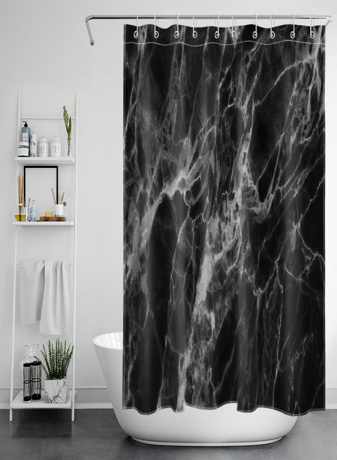 LB Black Marble Shower Curtain Abstract Modern Natural Black Grey Marble Bathroom Curtain 60x72 inch Waterproof Polyester Fabric Bath Curtain Hooks Included - Image 2