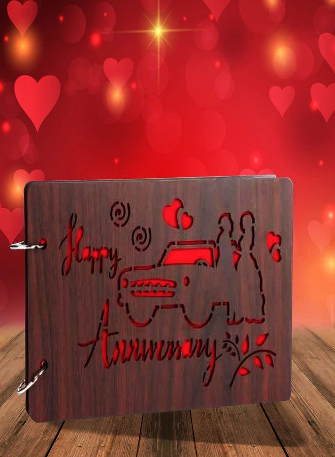 WallDaddy- Scrapbook Crafts (Happy Anniversary) Scrap Book | Wooden Photo Album | 40 Black Color Paper Size "22 X 16 cm" "Wooden Photo Book (Photo Size Supported : 8x6 inch) - Image 1